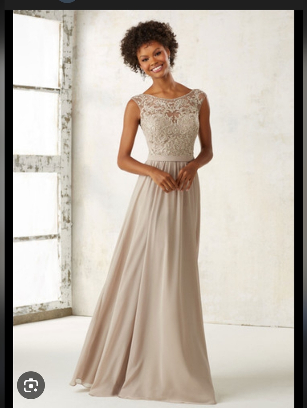 Mori Lee Delicate Petals Lace Bodice Chiffon Gown - Taupe